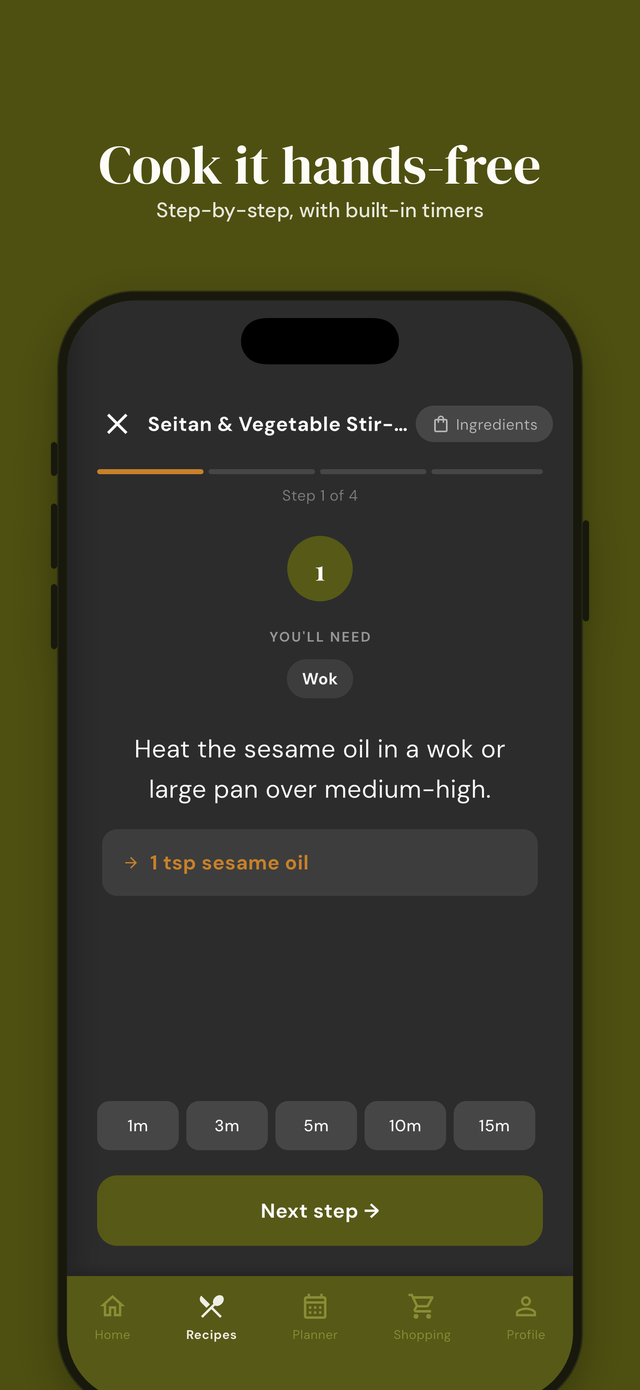 Prepwell app screenshot: Cook mode