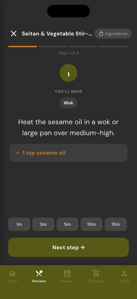 Prepwell app screenshot: Cook mode